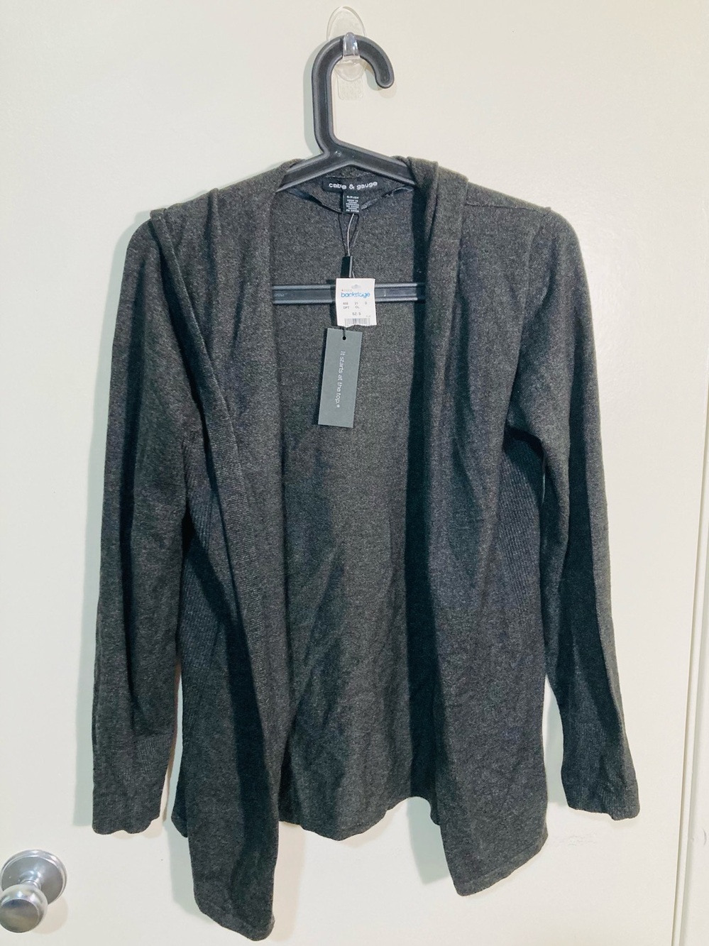 Cable & Gauge Charcoal Gray Open Front Hooded Cardigan Womens Small NWT